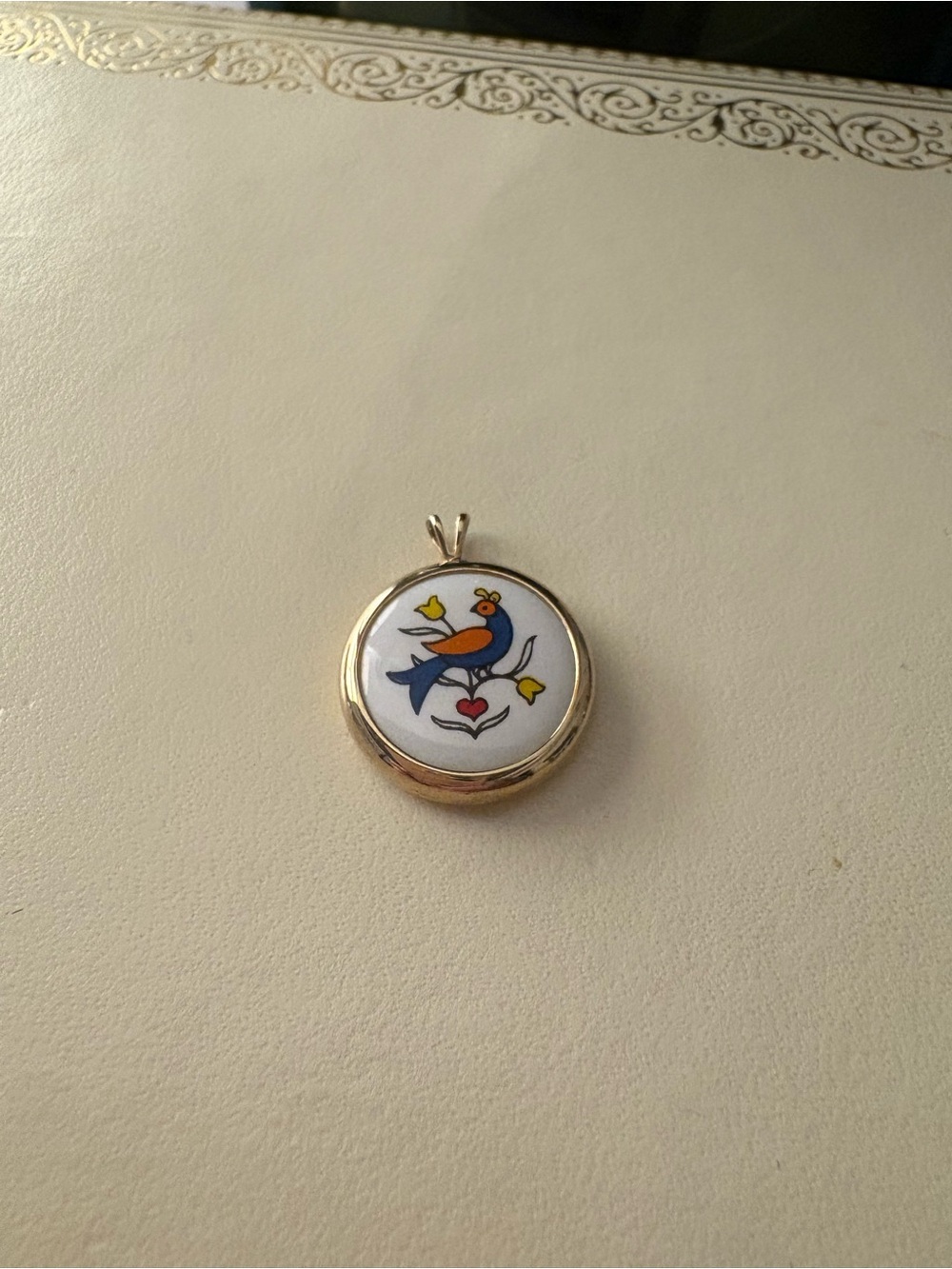 Vintage Gold-Tone Bird Pendant Locket with Blue and Orange Enamel Bird